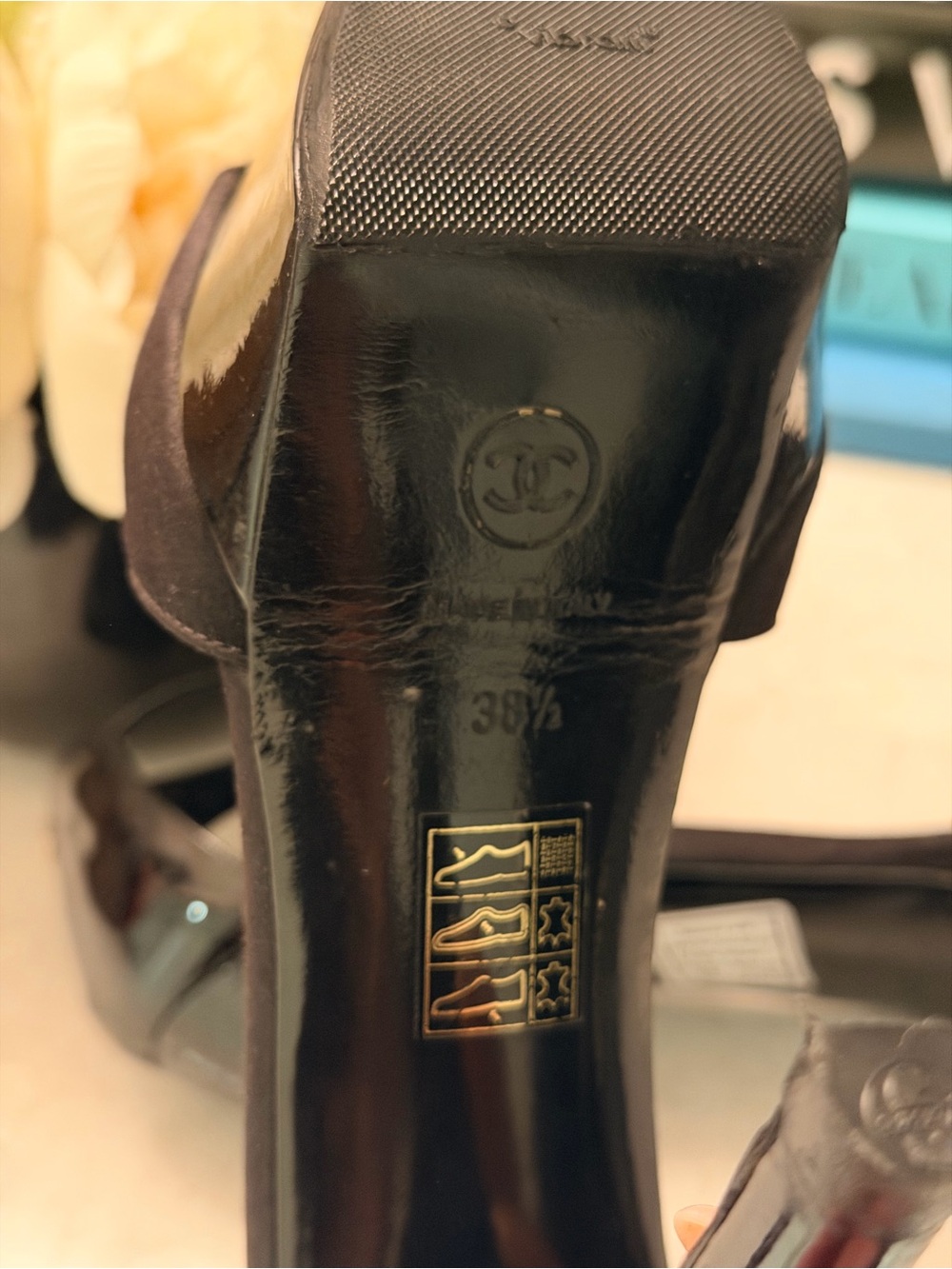 CHANEL Black Satin Platform Ankle-Strap Pumps - Picture 3 of 7